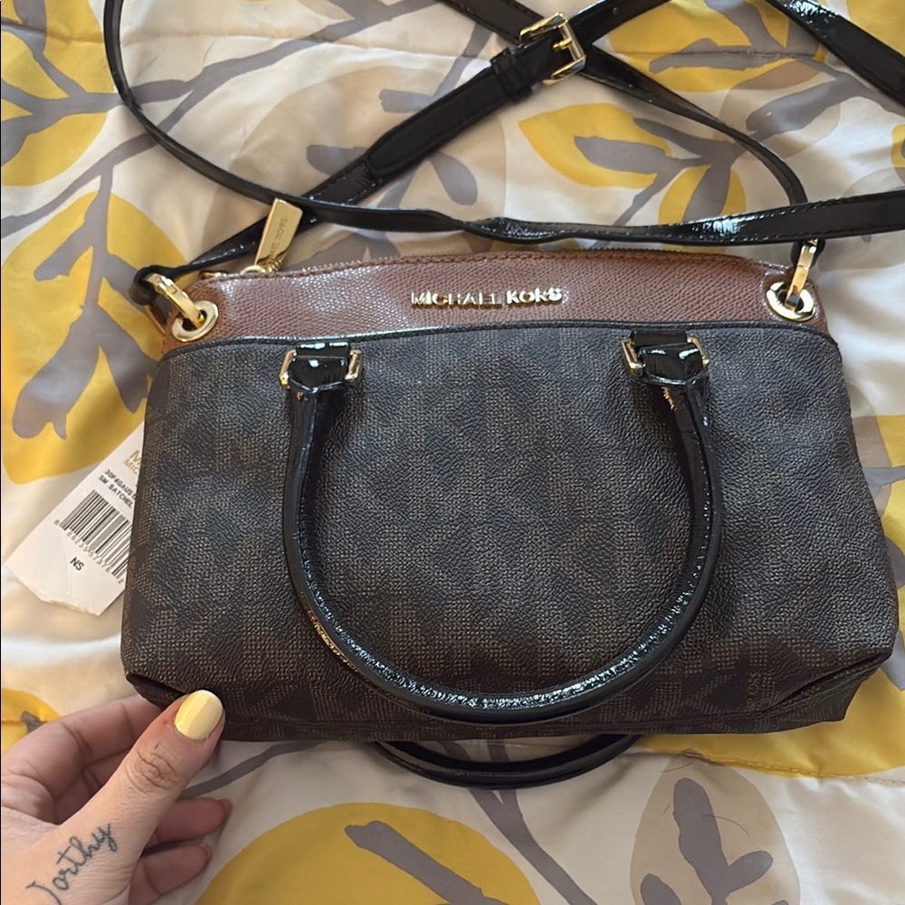 Michael Kora Crossbody Bag with Gold Hardware and Leather Strap